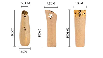 Floral gold & cream ceramic vase set living room home decor