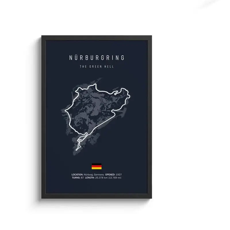 Minimalist black nürburgring circuit canvas wall art for living room