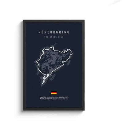 Minimalist black nürburgring circuit canvas wall art for living room