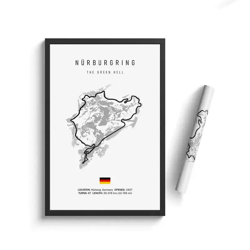Minimalist black nürburgring circuit canvas wall art for living room