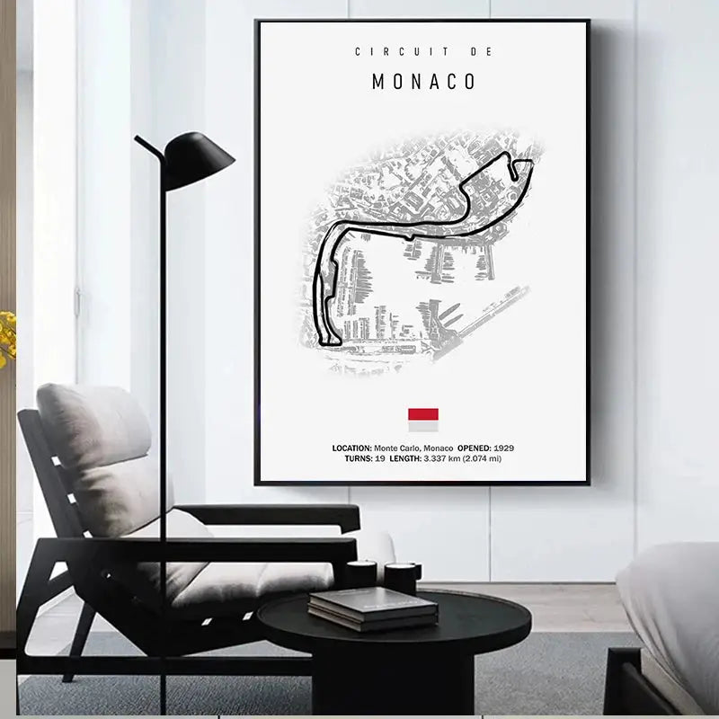 Minimalist black nürburgring circuit canvas wall art for living room