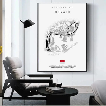 Minimalist black nürburgring circuit canvas wall art for living room