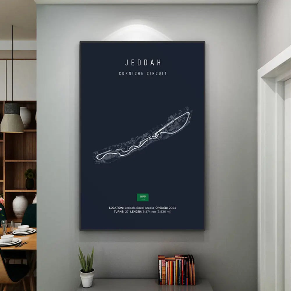Minimalist black nürburgring circuit canvas wall art for living room