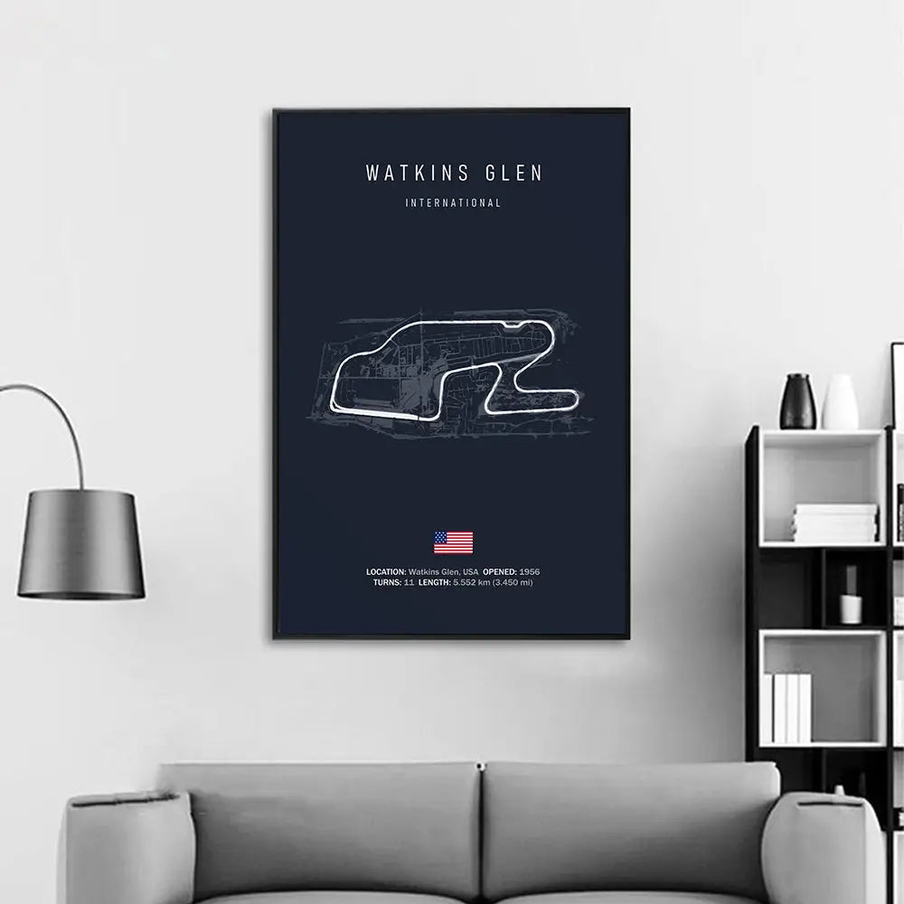Minimalist black nürburgring circuit canvas wall art for living room