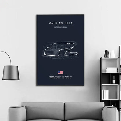 Minimalist black nürburgring circuit canvas wall art for living room