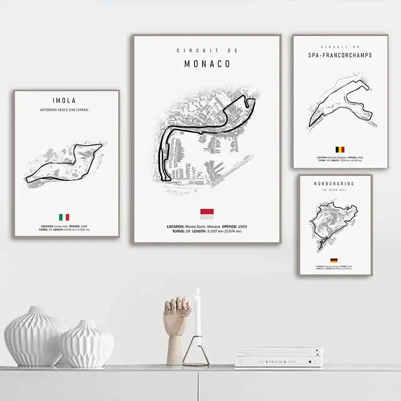 Minimalist black nürburgring circuit canvas wall art for living room