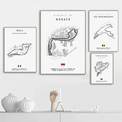 Minimalist black nürburgring circuit canvas wall art for living room