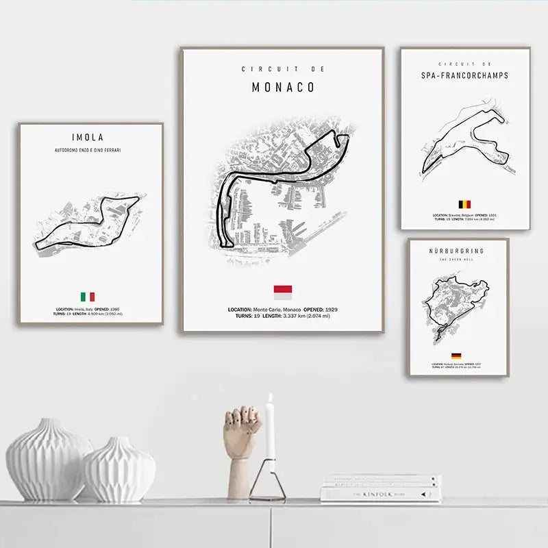 Minimalist black nürburgring circuit canvas wall art for living room