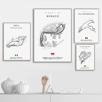 Minimalist black nürburgring circuit canvas wall art for living room