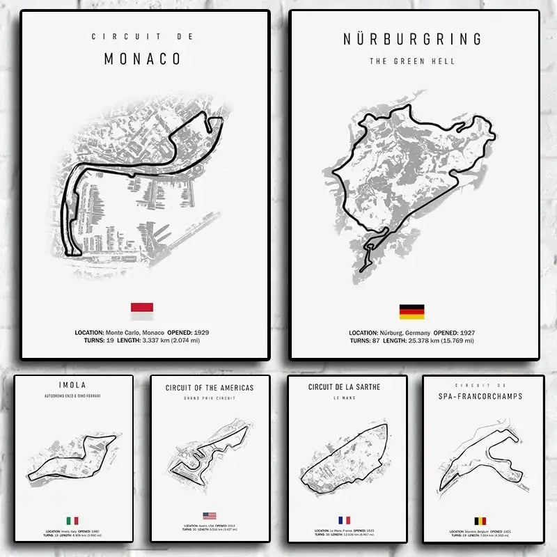 Minimalist black nürburgring circuit canvas wall art for living room