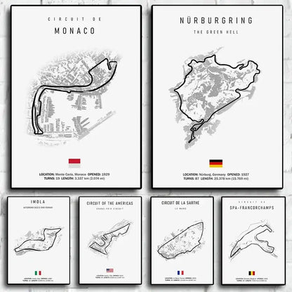 Minimalist black nürburgring circuit canvas wall art for living room