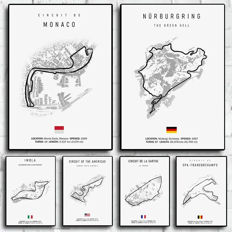 Minimalist black nürburgring circuit canvas wall art for living room