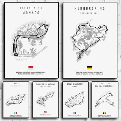 Minimalist black nürburgring circuit canvas wall art for living room