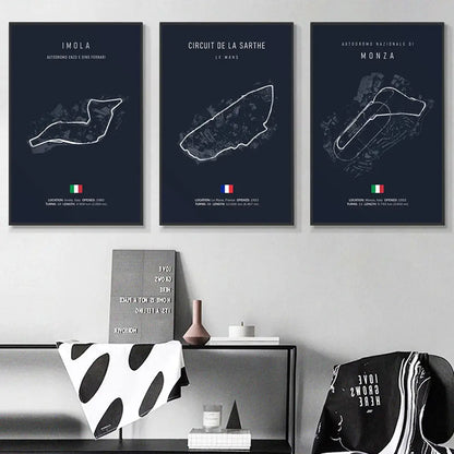 Minimalist black nürburgring circuit canvas wall art for living room
