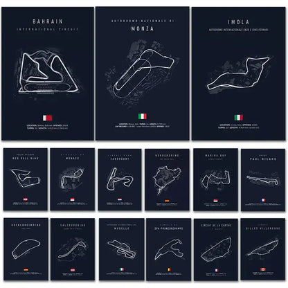 Spa francorchamps racing track dark blue canvas art living room