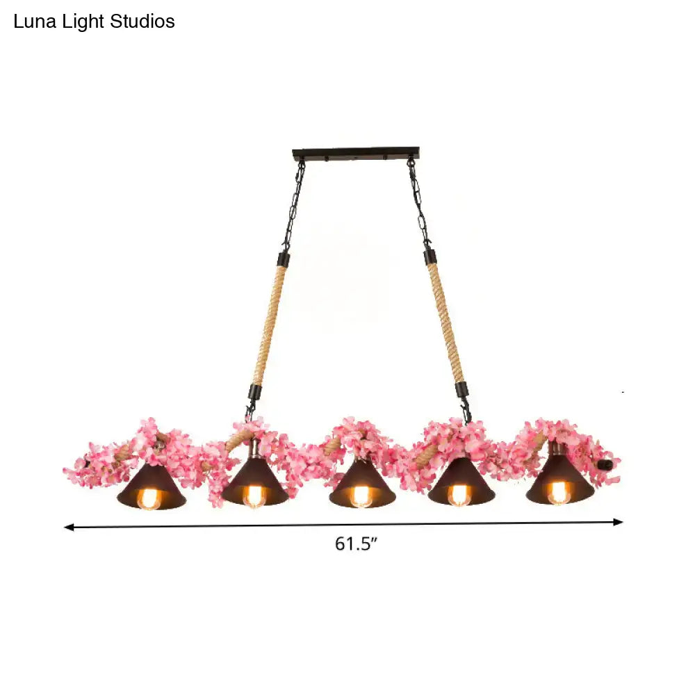 Rustic brown and pink cherry blossom island pendant light dining room