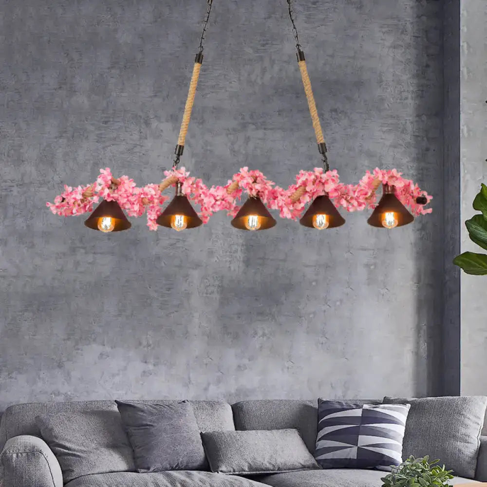Rustic brown and pink cherry blossom island pendant light dining room