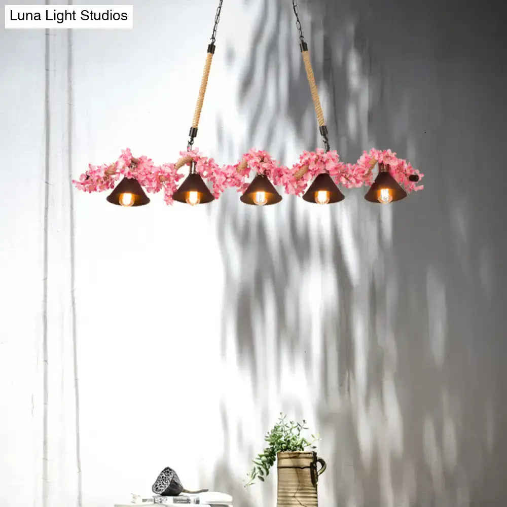Rustic brown and pink cherry blossom island pendant light dining room