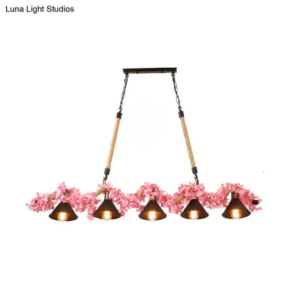 Rustic brown and pink cherry blossom island pendant light dining room