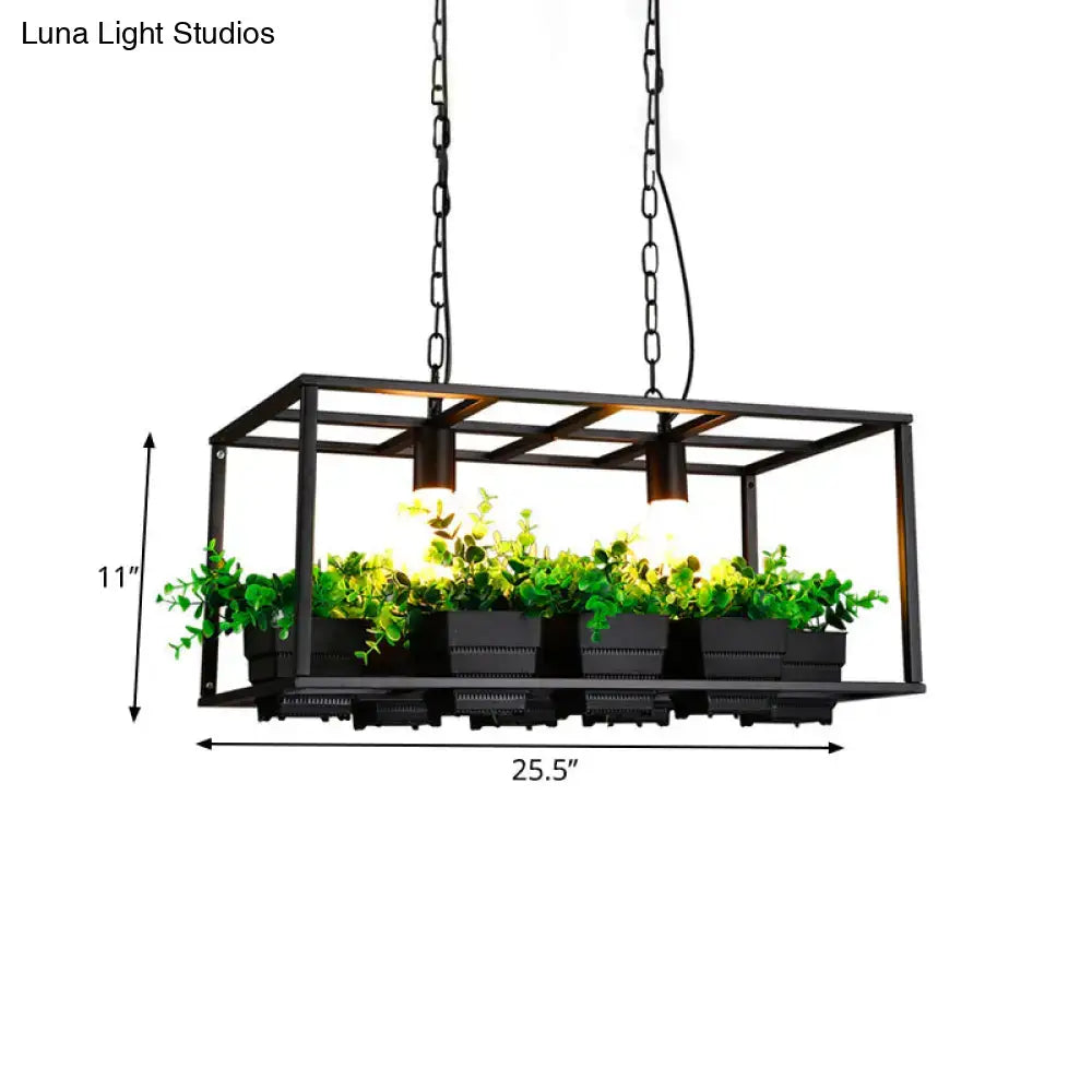 White rectangle island lamp with integrated plants for living room