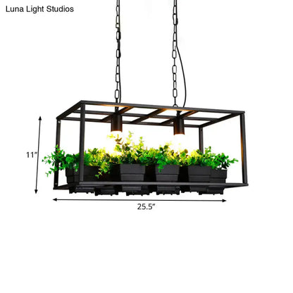 White rectangle island lamp with integrated plants for living room
