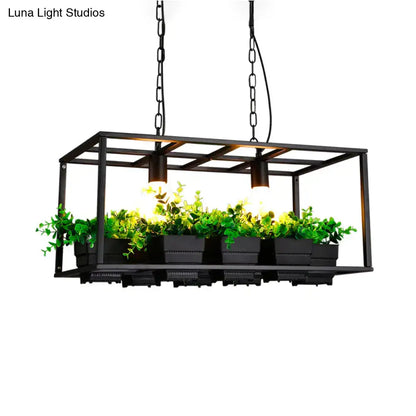 White rectangle island lamp with integrated plants for living room