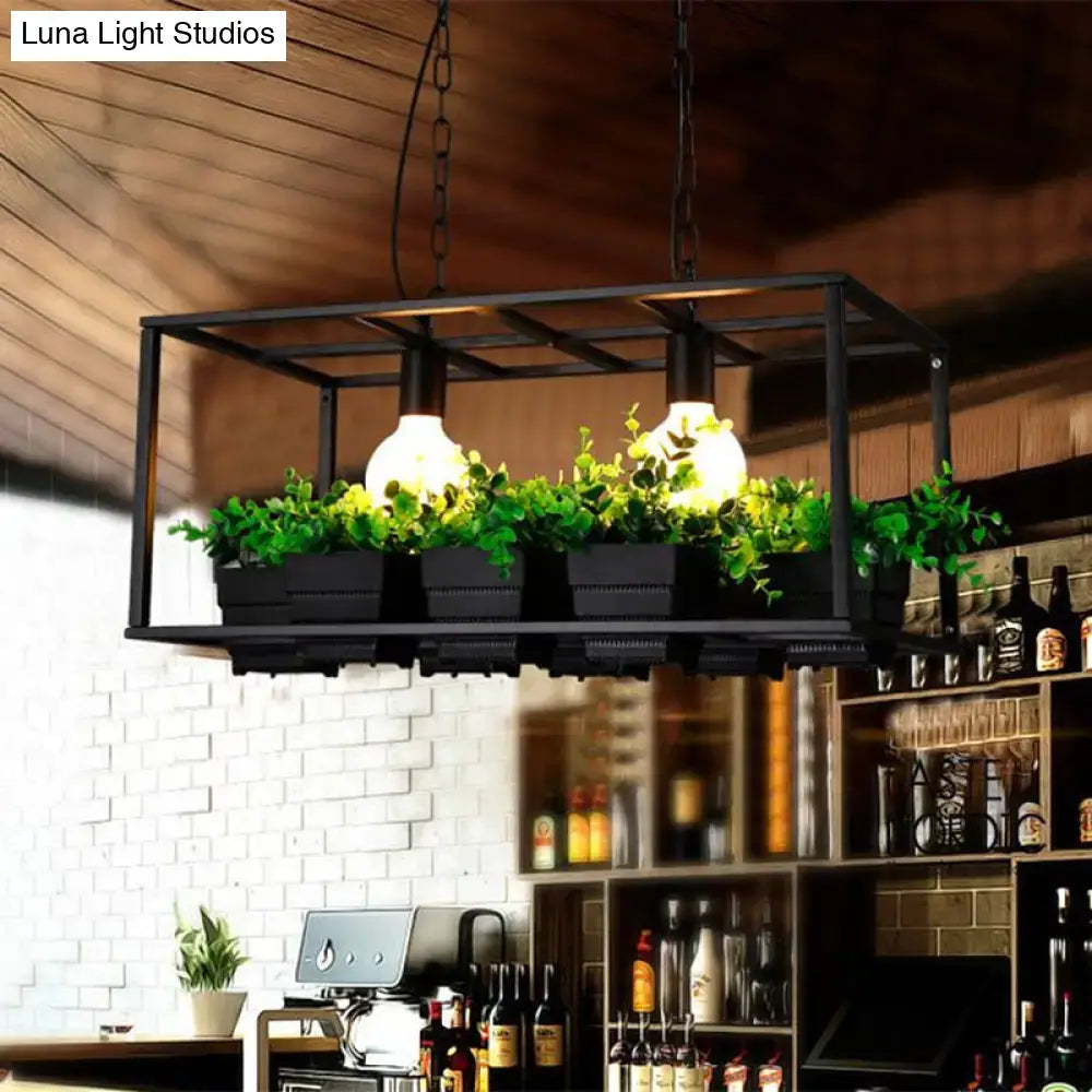 White rectangle island lamp with integrated plants for living room
