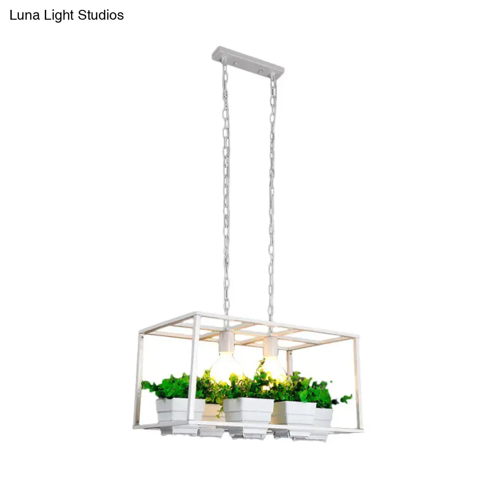 White rectangle island lamp with integrated plants for living room