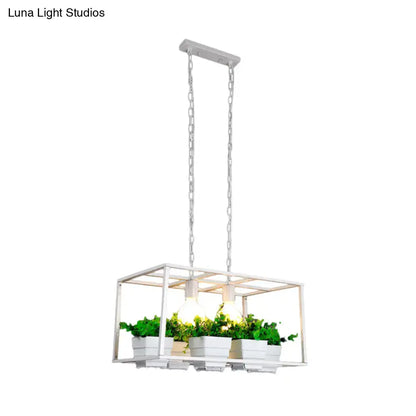 White rectangle island lamp with integrated plants for living room