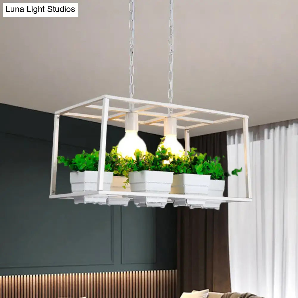 White rectangle island lamp with integrated plants for living room