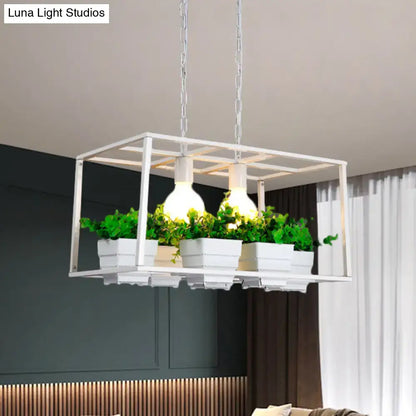 White rectangle island lamp with integrated plants for living room