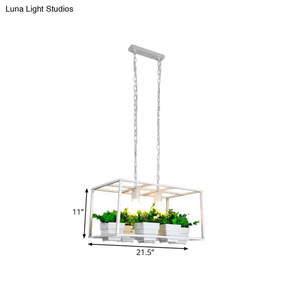 White rectangle island lamp with integrated plants for living room