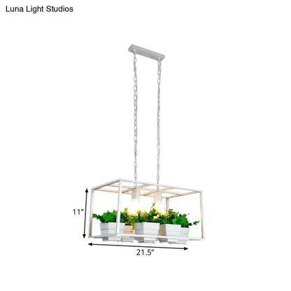 White rectangle island lamp with integrated plants for living room