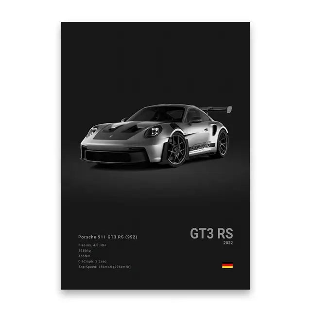 Modern black & silver famous cars canvas wall art – living room decor
