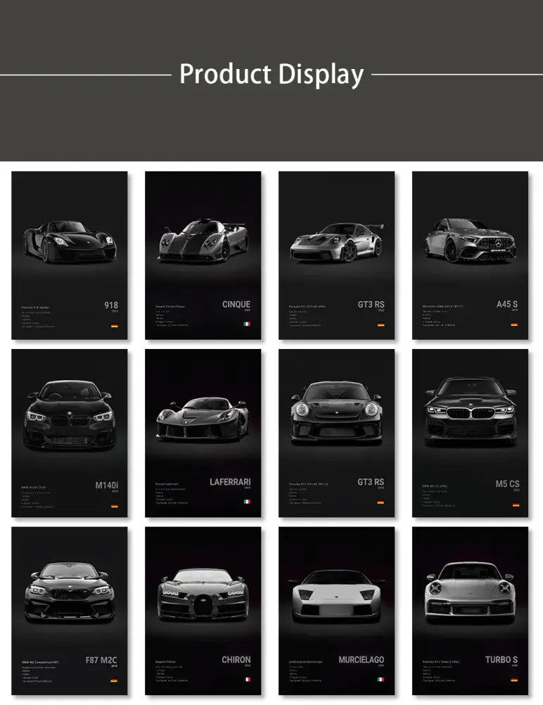 Modern black & silver famous cars canvas wall art – living room decor