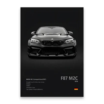 Modern black & silver famous cars canvas wall art – living room decor