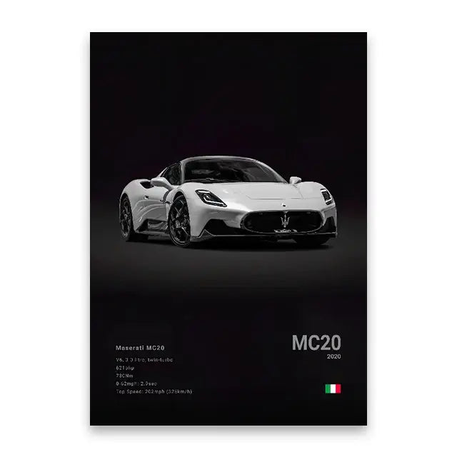 Modern black & silver famous cars canvas wall art – living room decor