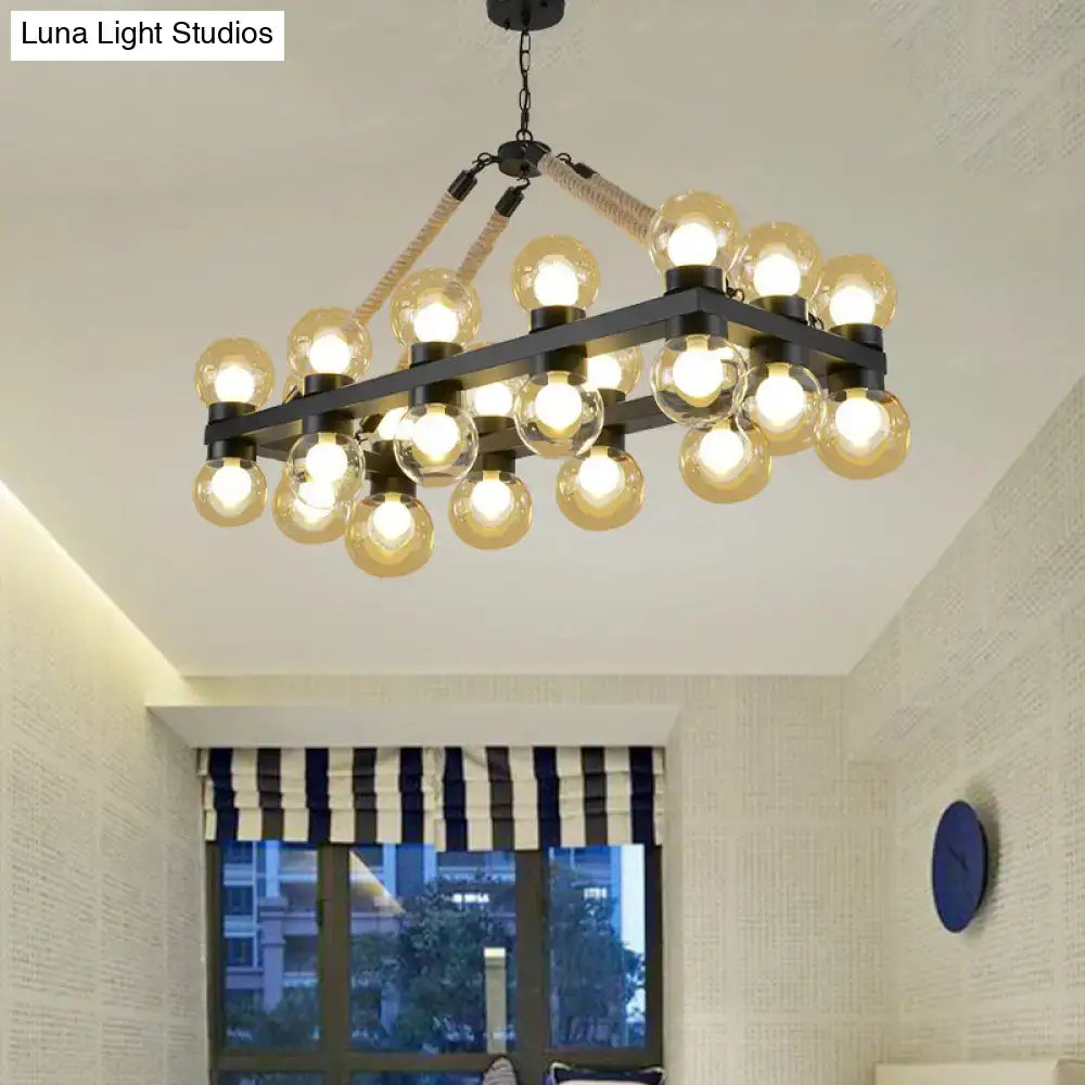 Industrial farmhouse black pendant with cognac glass – dining room