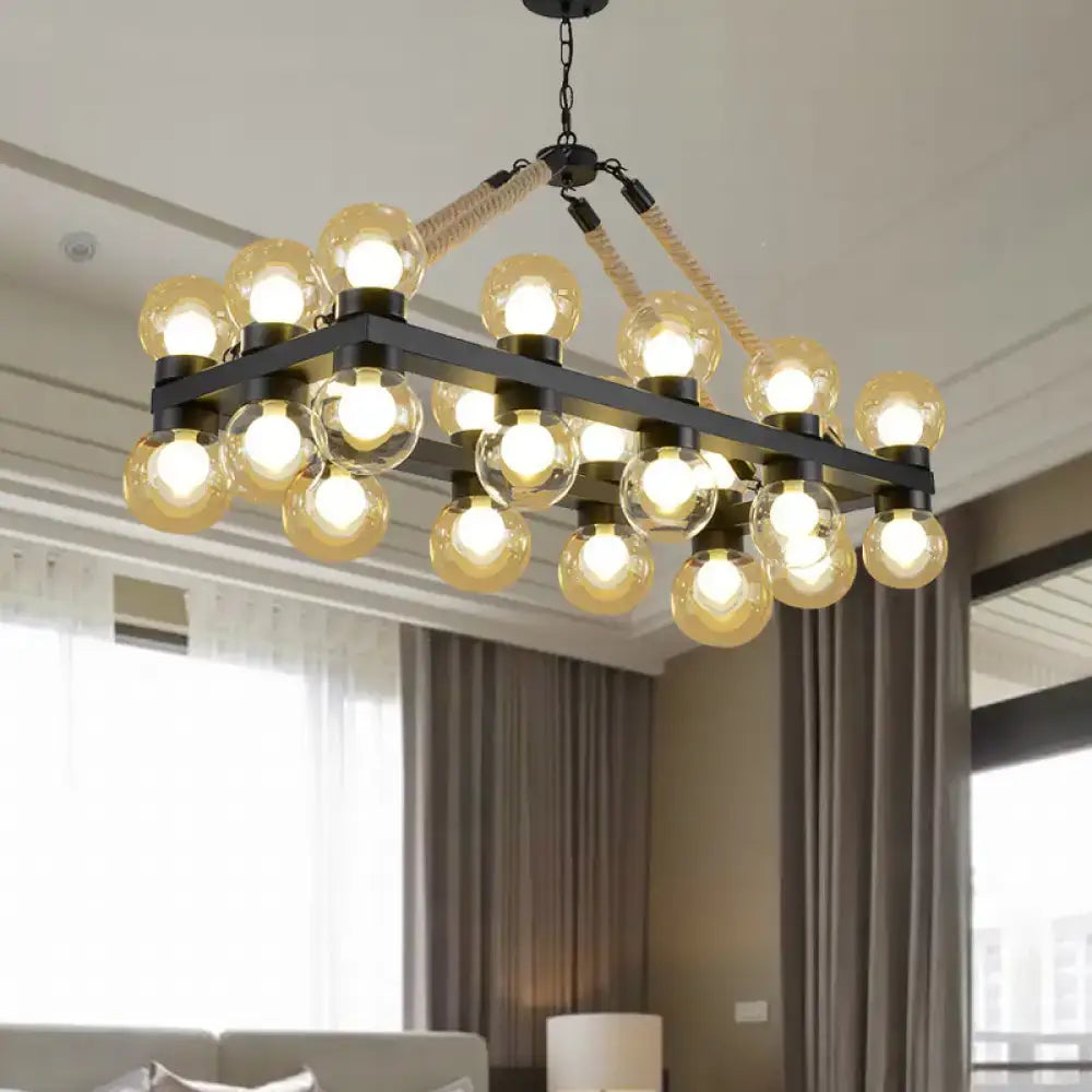 Industrial farmhouse black pendant with cognac glass – dining room