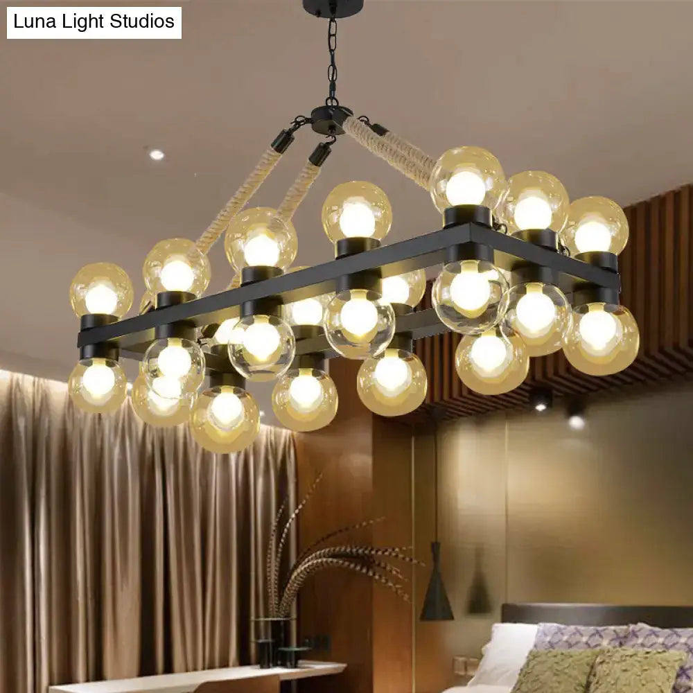 Industrial farmhouse black pendant with cognac glass – dining room