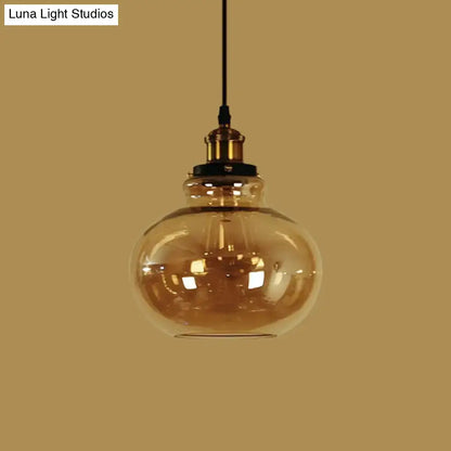 Farmhouse brass pendant with amber glass – kitchen hanging light