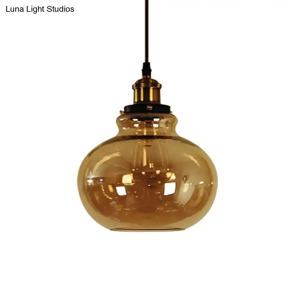 Farmhouse brass pendant with amber glass – kitchen hanging light