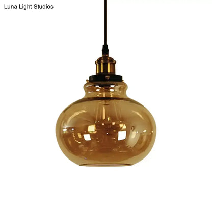 Farmhouse brass pendant with amber glass – kitchen hanging light