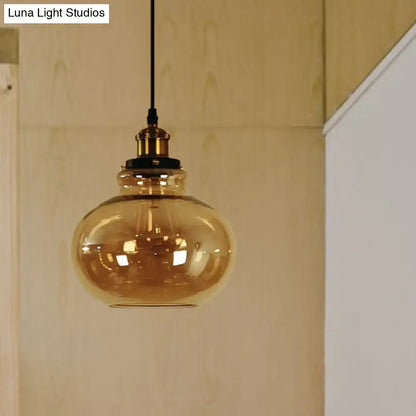 Farmhouse brass pendant with amber glass – kitchen hanging light