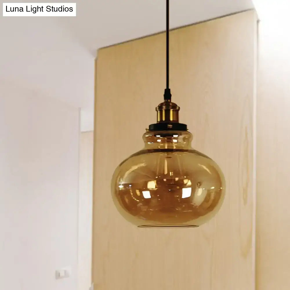 Farmhouse brass pendant with amber glass – kitchen hanging light