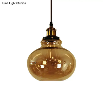 Farmhouse brass pendant with amber glass – kitchen hanging light