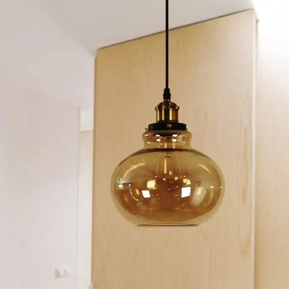 Farmhouse brass pendant with amber glass – kitchen hanging light
