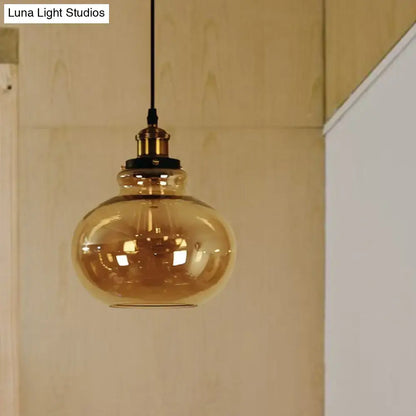 Farmhouse brass pendant with amber glass – kitchen hanging light