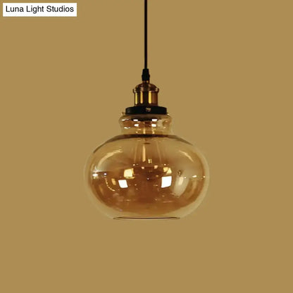 Farmhouse brass pendant with amber glass – kitchen hanging light