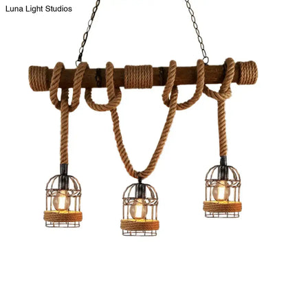 Rustic brown iron bird cage rope chandelier dining room pendant light